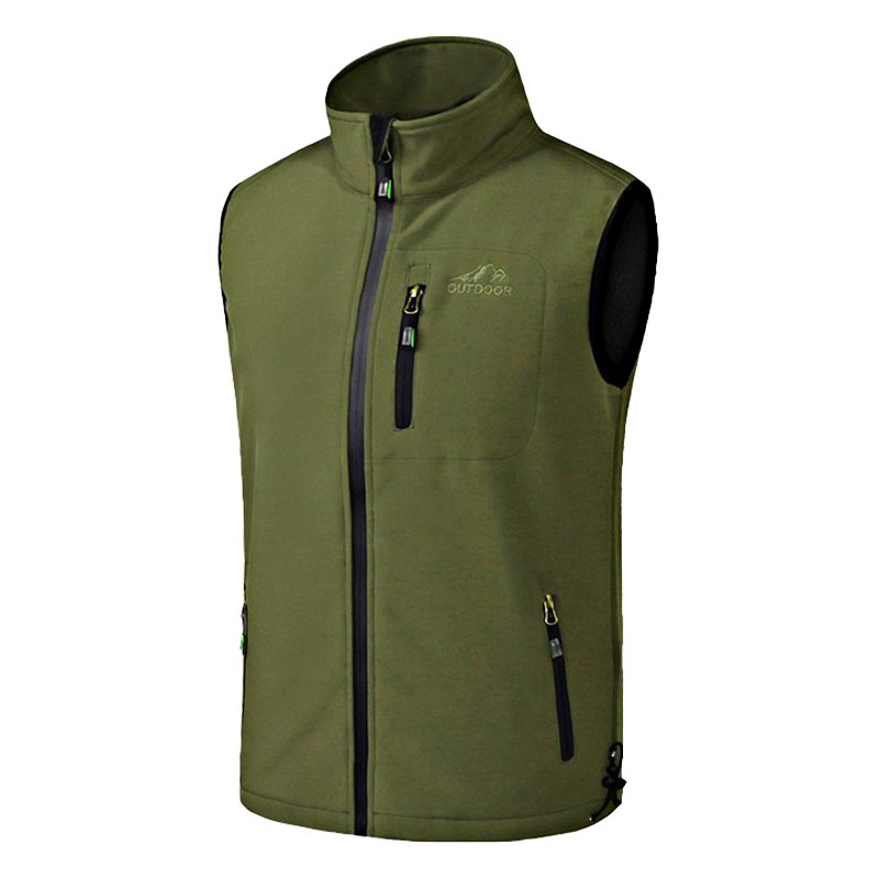 Sport Vest Men's Clothing Stand Collar Soft Shell Casual Polyester Winter Knitted Soft Shell Jacket Vest Waterproof Zipper