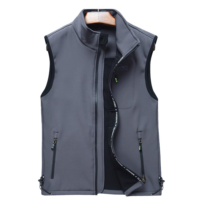 Sport Vest Men's Clothing Stand Collar Soft Shell Casual Polyester Winter Knitted Soft Shell Jacket Vest Waterproof Zipper