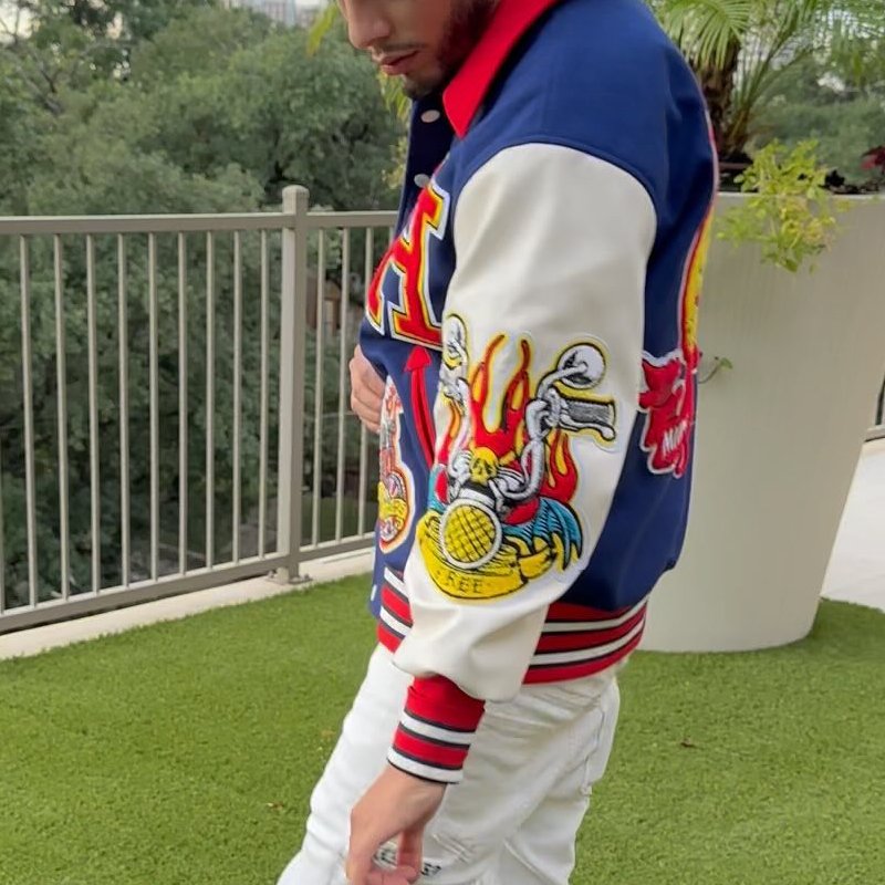 YUJIA Custom Wholesale Men's Wool letterman Real Leather Varsity Jacket Black with Embroidery Logos Patches and Labels jacket