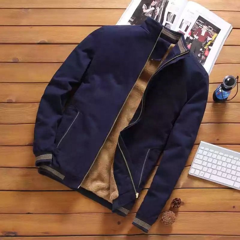 New Men's Casual Fleece Jackets Men's Custom Stand Collar Long Sleeves Zipper Pockets Jackets