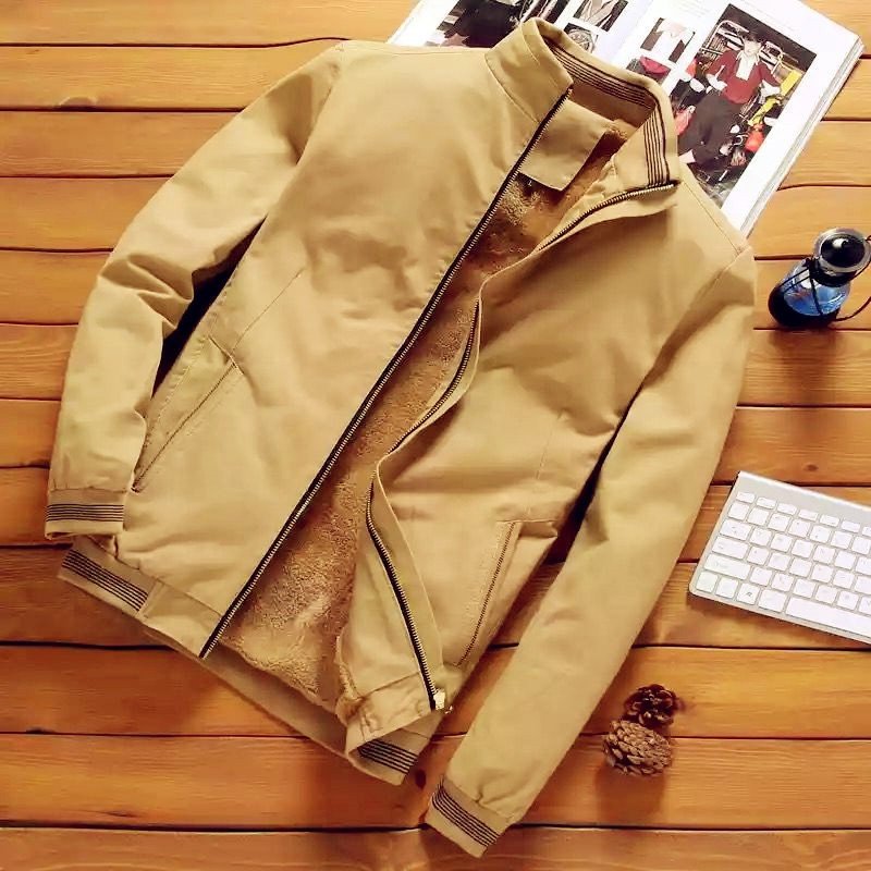 New Men's Casual Fleece Jackets Men's Custom Stand Collar Long Sleeves Zipper Pockets Jackets