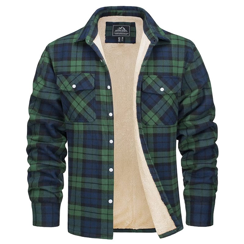 Men's Thick Fleece Lining Windbreaker Plaid Shirts Jackets Streetwear Button Up Thermal Jackets Custom Casual Cargo Coats