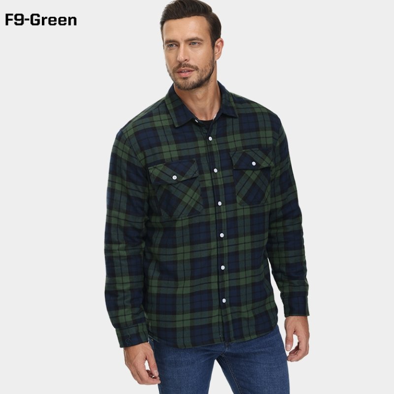Men's Thick Fleece Lining Windbreaker Plaid Shirts Jackets Streetwear Button Up Thermal Jackets Custom Casual Cargo Coats