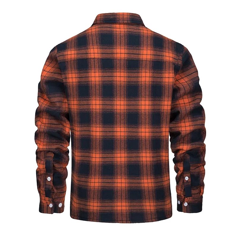 Men's Thick Fleece Lining Windbreaker Plaid Shirts Jackets Streetwear Button Up Thermal Jackets Custom Casual Cargo Coats