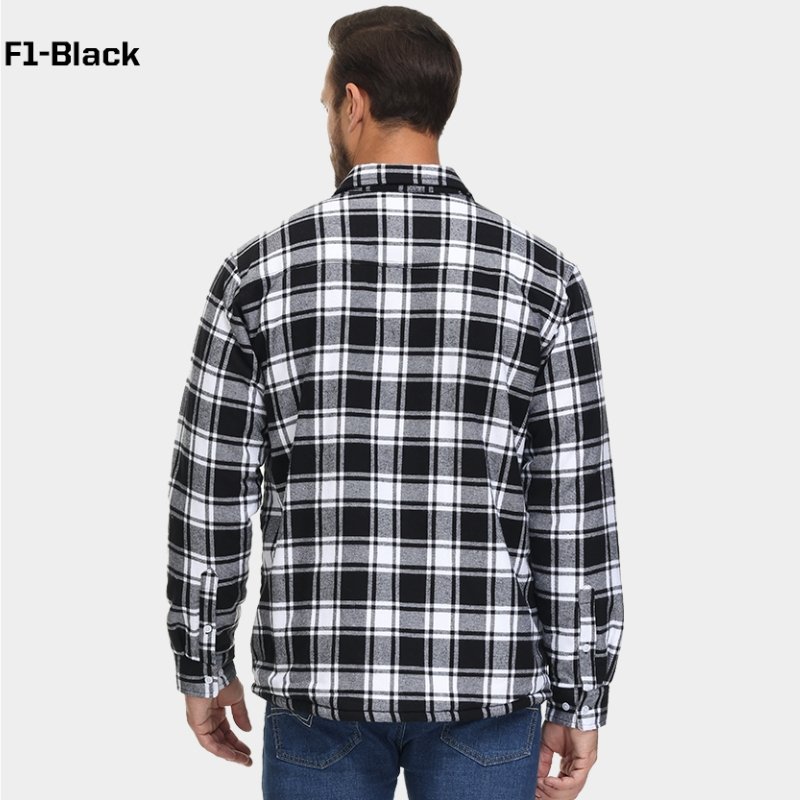 Men's Thick Fleece Lining Windbreaker Plaid Shirts Jackets Streetwear Button Up Thermal Jackets Custom Casual Cargo Coats