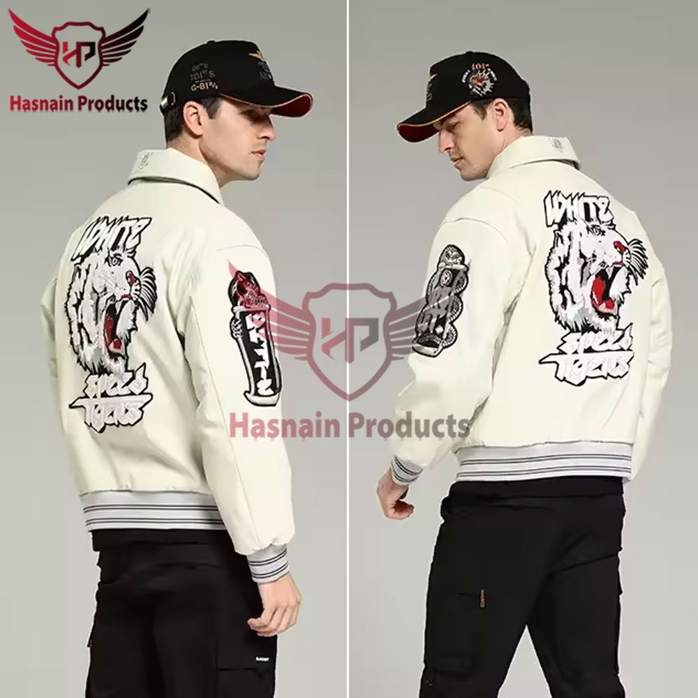 Premium Quality OEM Stylish Hot Sale Men's Pure Leather Jacket - Cheap Winter White Color Zipper Genuine Leather Bomber