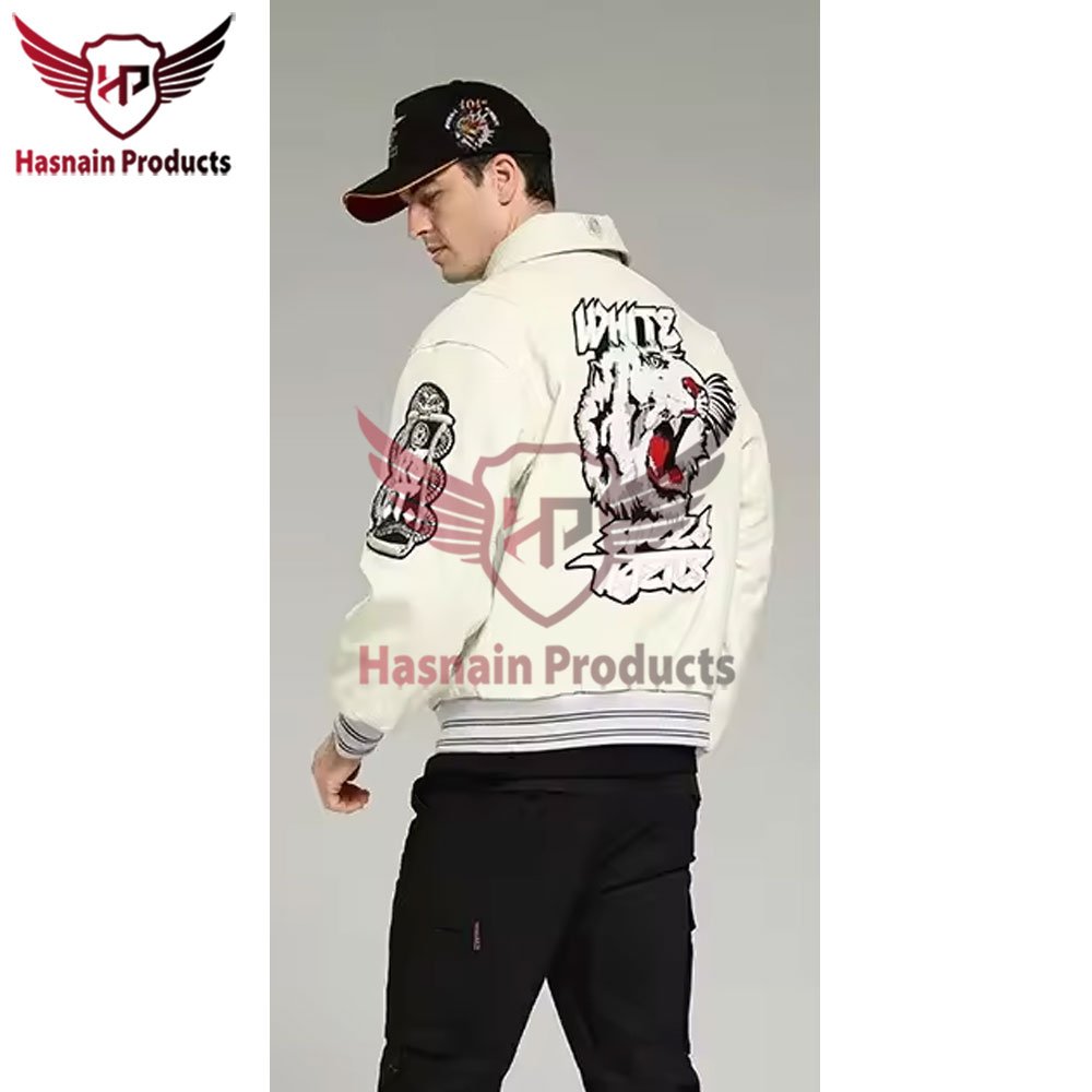 Premium Quality OEM Stylish Hot Sale Men's Pure Leather Jacket - Cheap Winter White Color Zipper Genuine Leather Bomber