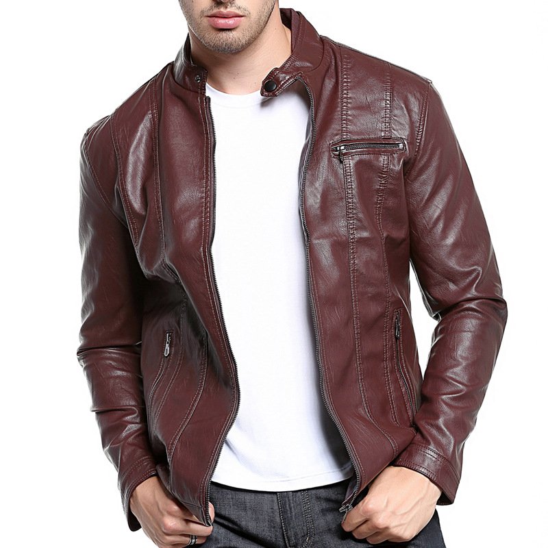 2023 Fashion Men's Leather Jackets Autumn Solid Color Jacket Popular Simple Casual Male Jacket