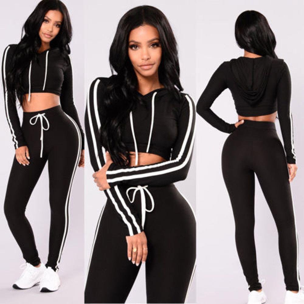 lady clothes 2018 striped side crop hoodie