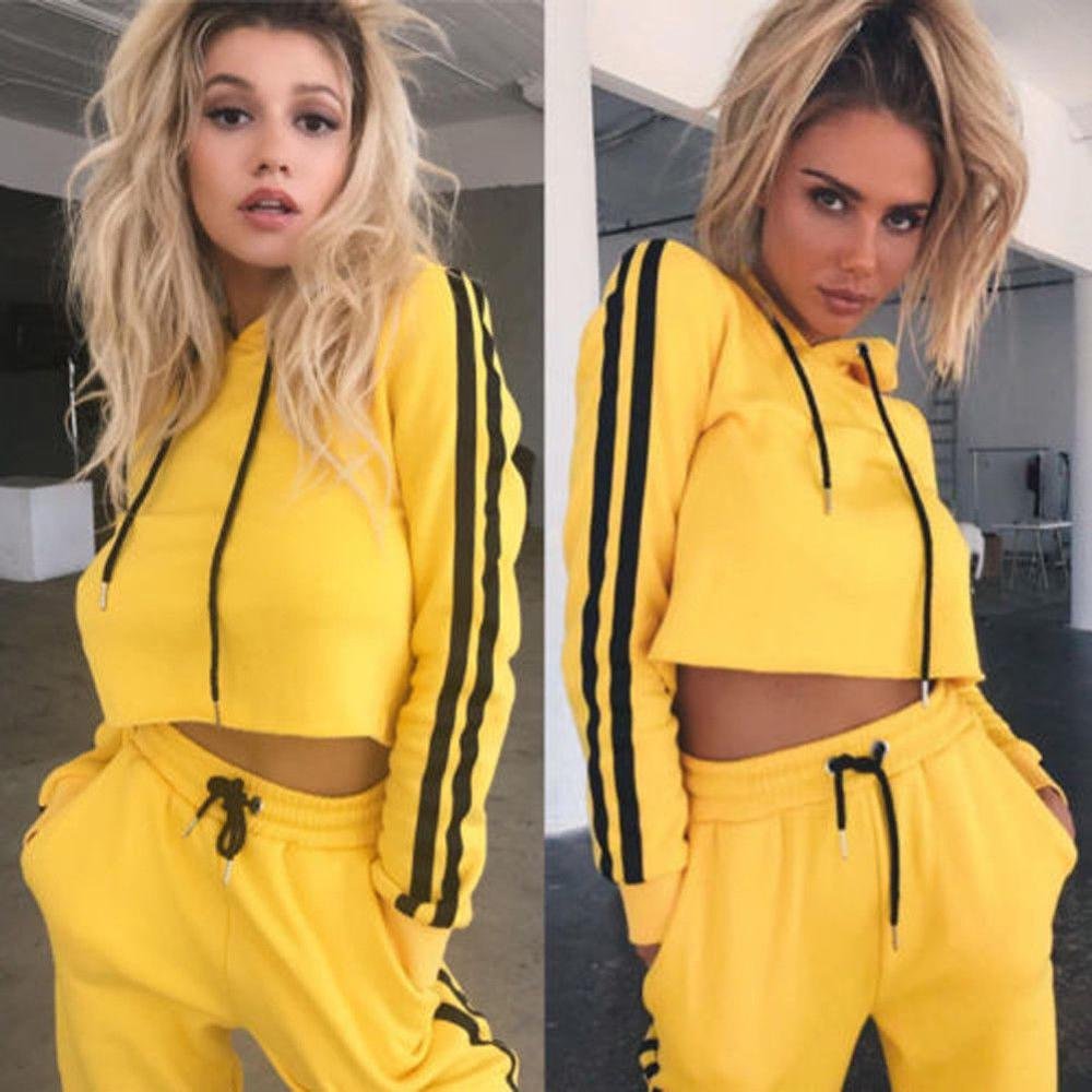 lady clothes 2018 striped side crop hoodie