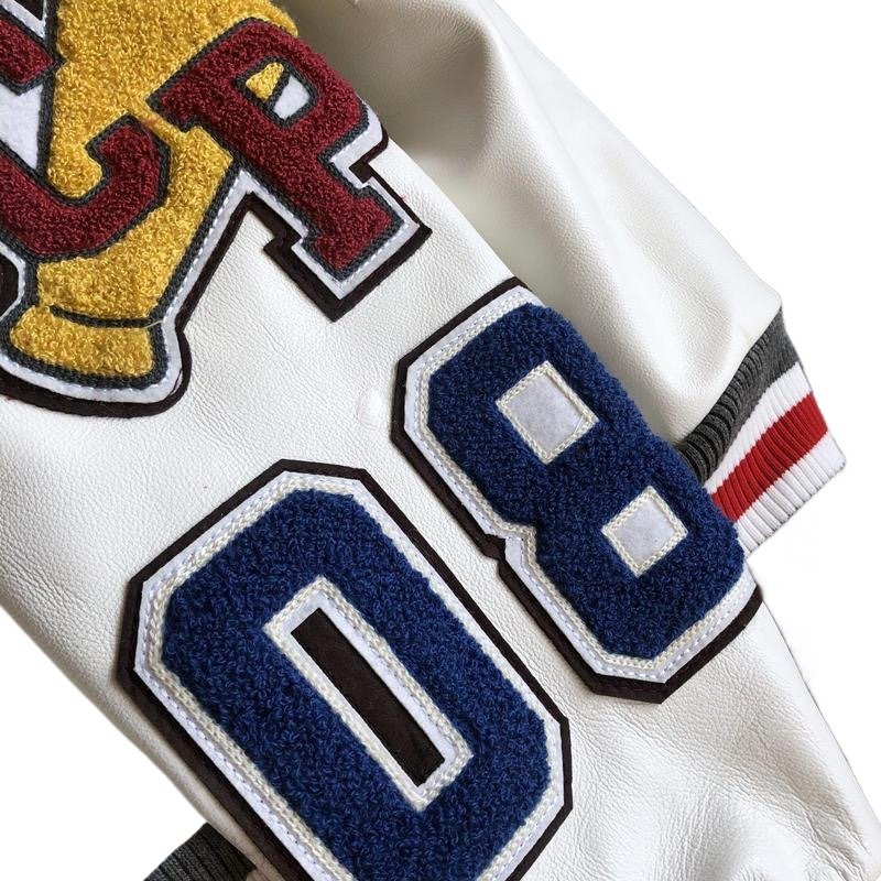 Men's Leather Baseball Jacket Autumn & Winter Long Sleeve PU Leather Coat Embroidered Top Jacquard