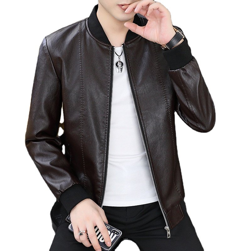 Leather embroidery slim casual men's jacket autumn men PU leather jacket for men