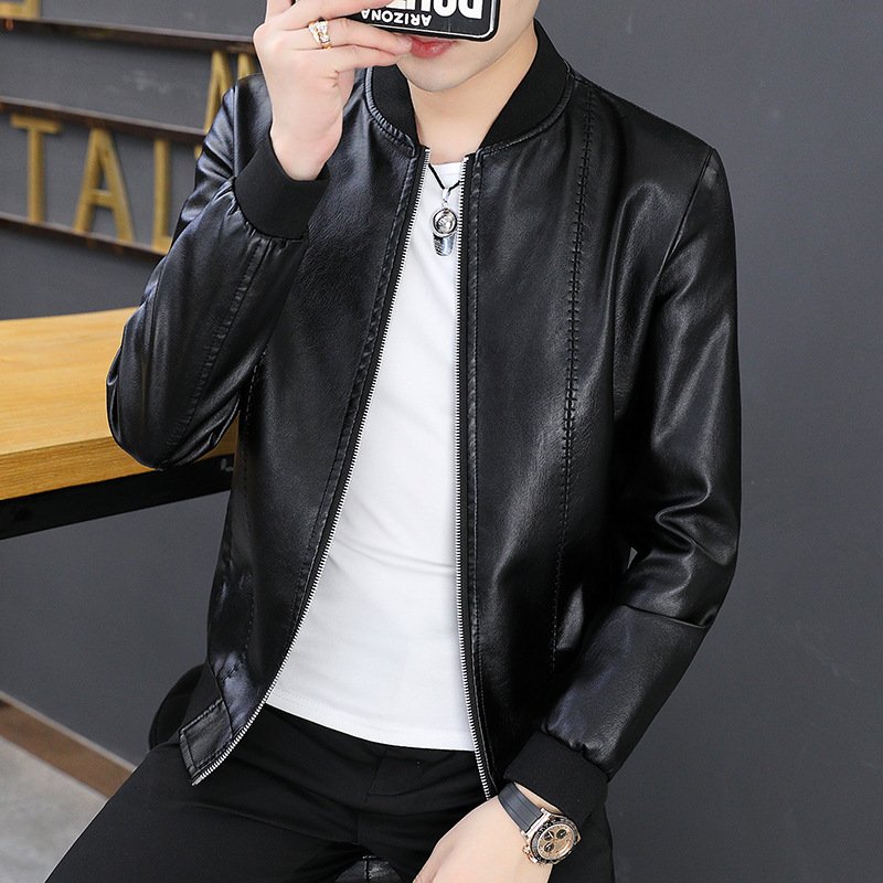 Leather embroidery slim casual men's jacket autumn men PU leather jacket for men