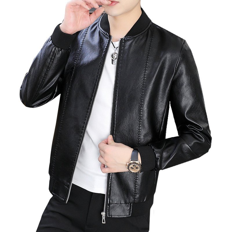Leather embroidery slim casual men's jacket autumn men PU leather jacket for men
