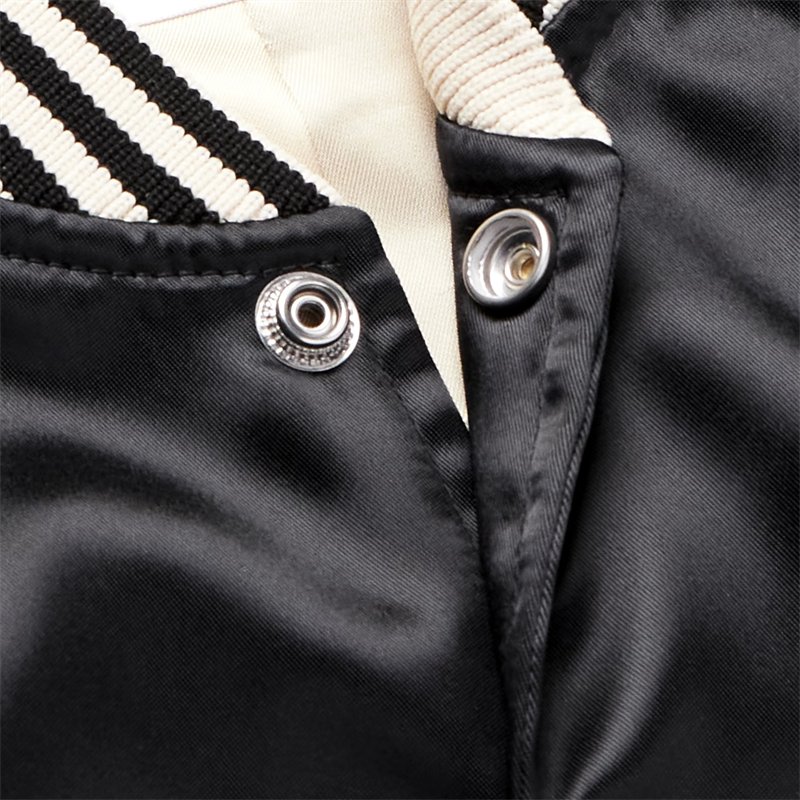 Extremely Popular Classic Casual Snap Fastenings Jacket Slim-fit Logo-embroidered Black White Satin Bomber Jacket for Men