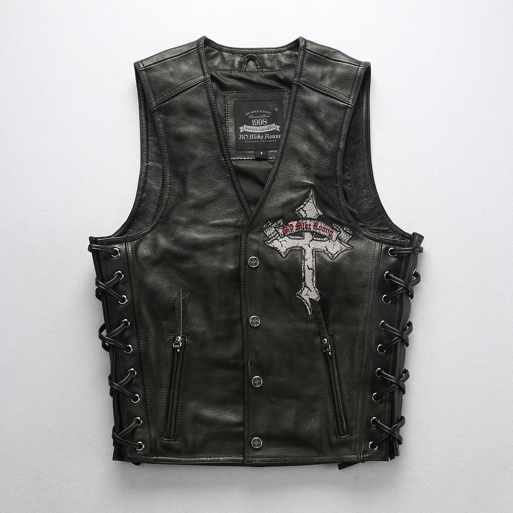 Wholesale vests for men stylish Genuine leather waistcoat motorcycle 100% natural cowhide Sleeveless jacket