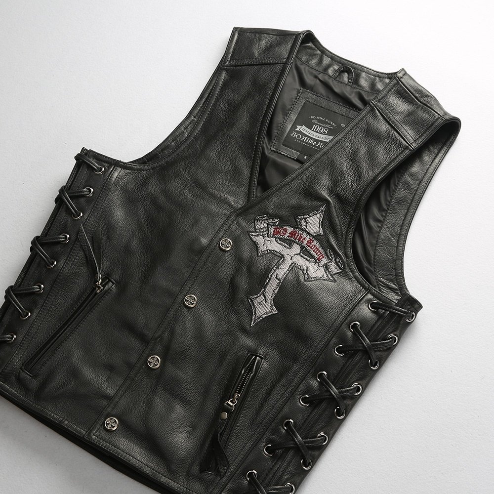 Wholesale vests for men stylish Genuine leather waistcoat motorcycle 100% natural cowhide Sleeveless jacket