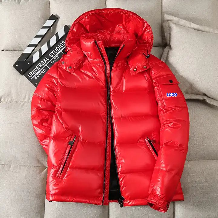Men's Winter Moose Puffer down Coat Cotton Hooded Streetwear Jacket with Stand Collar Pattern Decoration Size M Plus Size