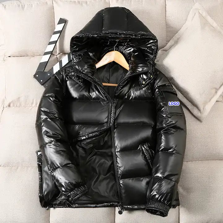 Men's Winter Moose Puffer down Coat Cotton Hooded Streetwear Jacket with Stand Collar Pattern Decoration Size M Plus Size
