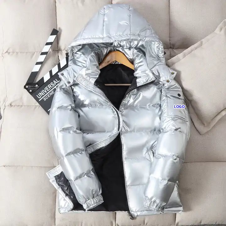 Men's Winter Moose Puffer down Coat Cotton Hooded Streetwear Jacket with Stand Collar Pattern Decoration Size M Plus Size