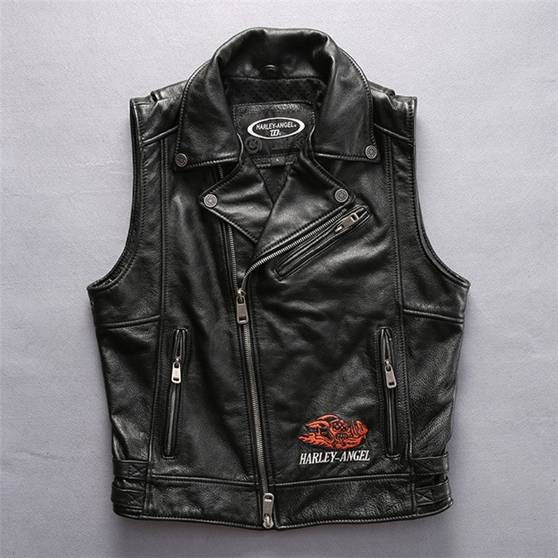 Factory Direct Sales Motorcycle Cow Skin waistcoat Sleeveless leather Jackets Men's Coat plus size Genuine Cowhide Leather Vest