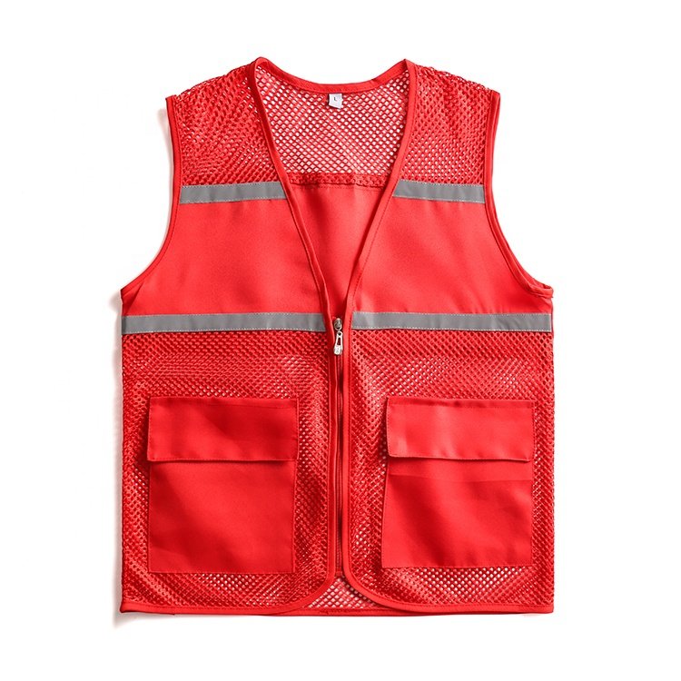 High Visibility Mesh Safety Cheap Yellow Reflector Jacket Reflective Vest with Pockets and Zipper Polyester Custom Men Women