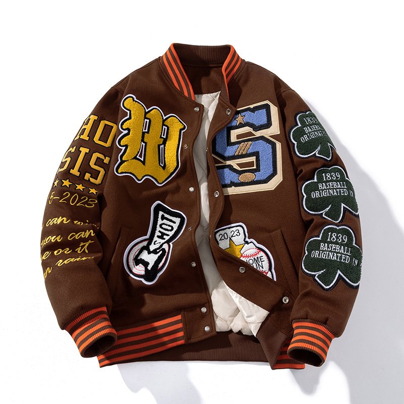 2024 Custom Logo Printed Men's Baseball Varsity Jackets Windbreaker Sports Uniforms with Leather Sleeves Casual Winter Jacket
