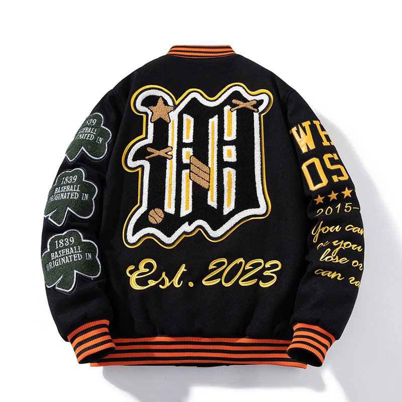 2024 Custom Logo Printed Men's Baseball Varsity Jackets Windbreaker Sports Uniforms with Leather Sleeves Casual Winter Jacket