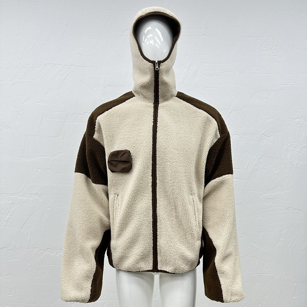 High Quality Custom Embroidered Zip Up Men's Sherpa Jacket Hoodies Fleece Masked Ninja Mens Hooded Jacket