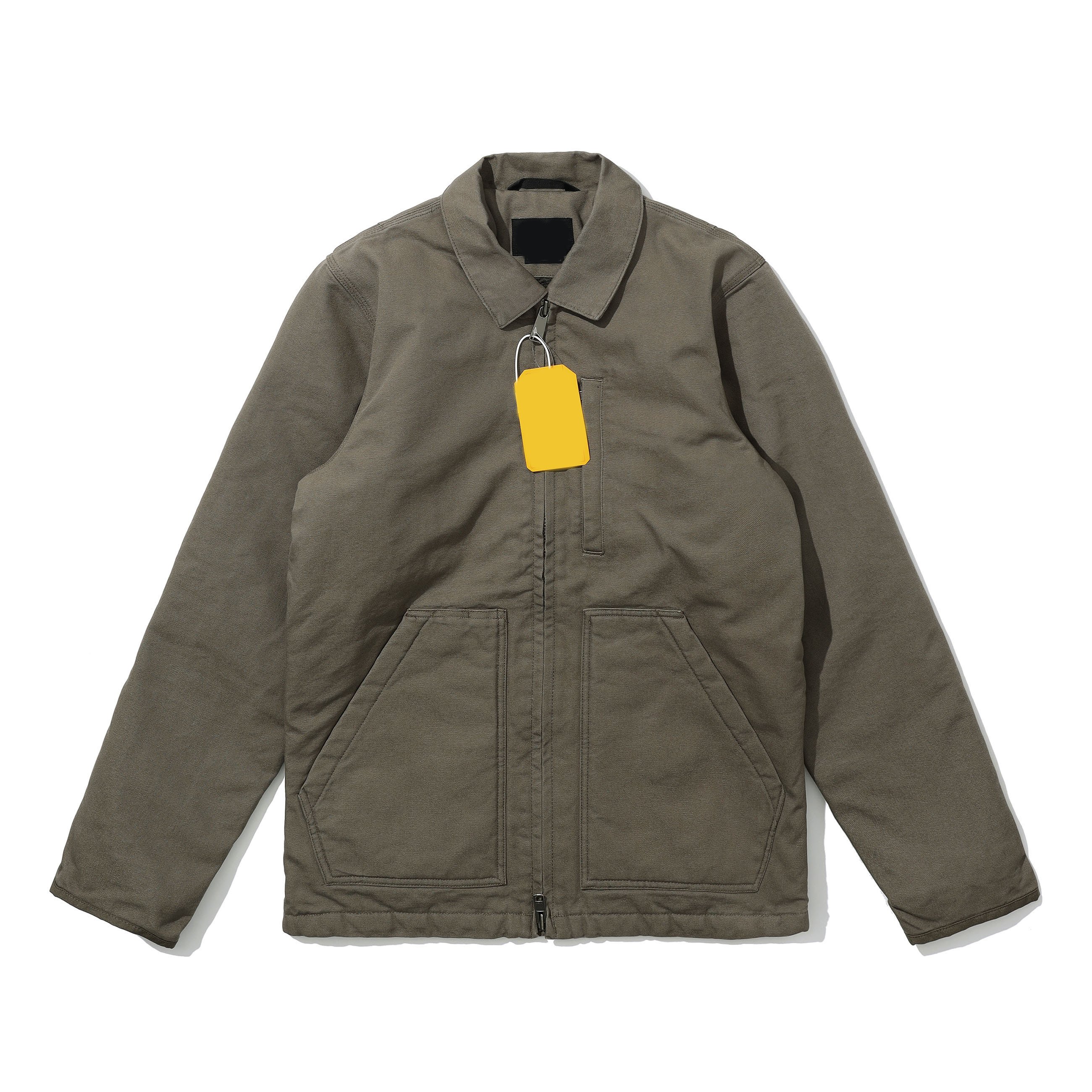 Custom Men Zipper UP Canvas Wool Lining men's Jacket Khaki Color Corduroy collar Autumn Winter Embroidery Custom Manufacturer
