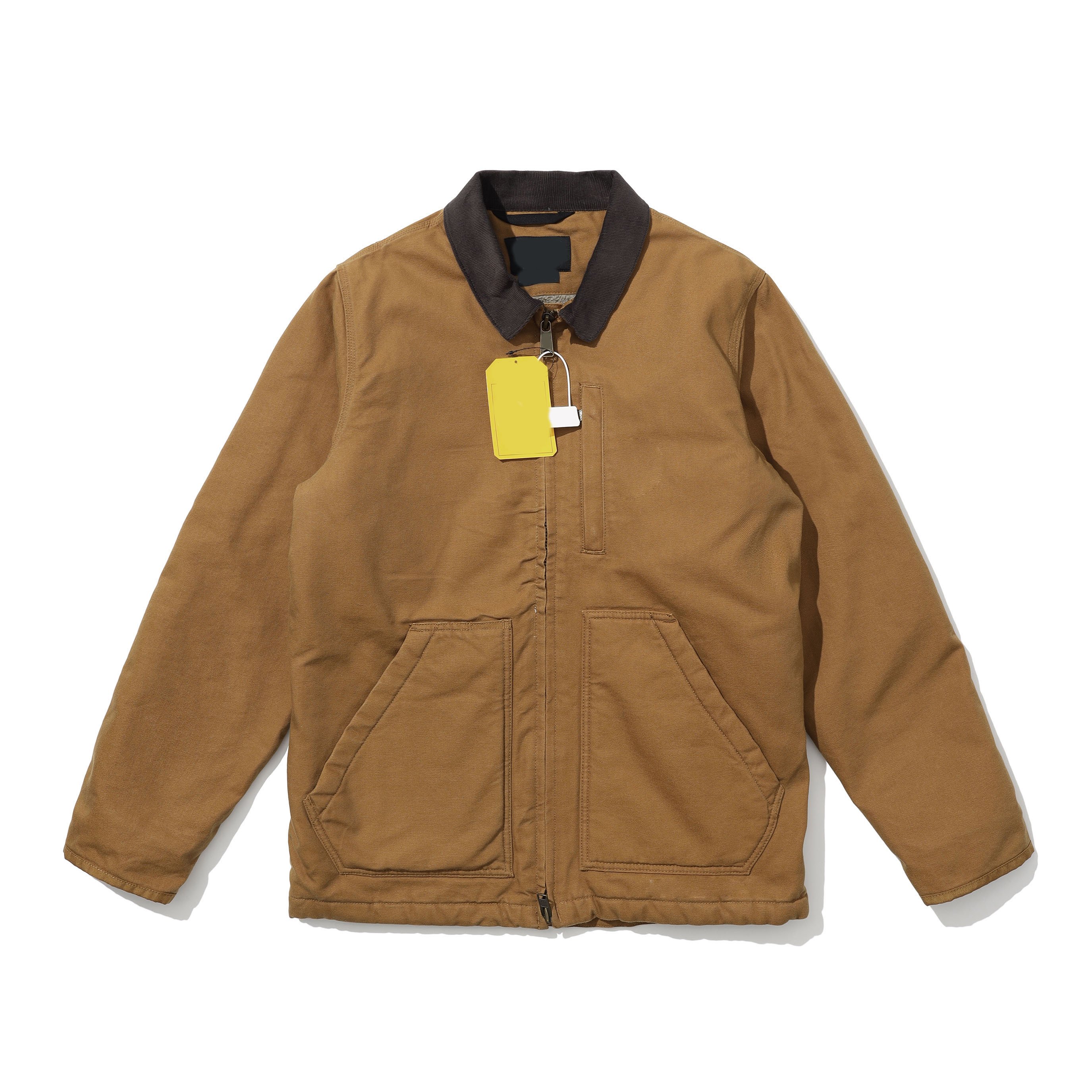 Custom Men Zipper UP Canvas Wool Lining men's Jacket Khaki Color Corduroy collar Autumn Winter Embroidery Custom Manufacturer
