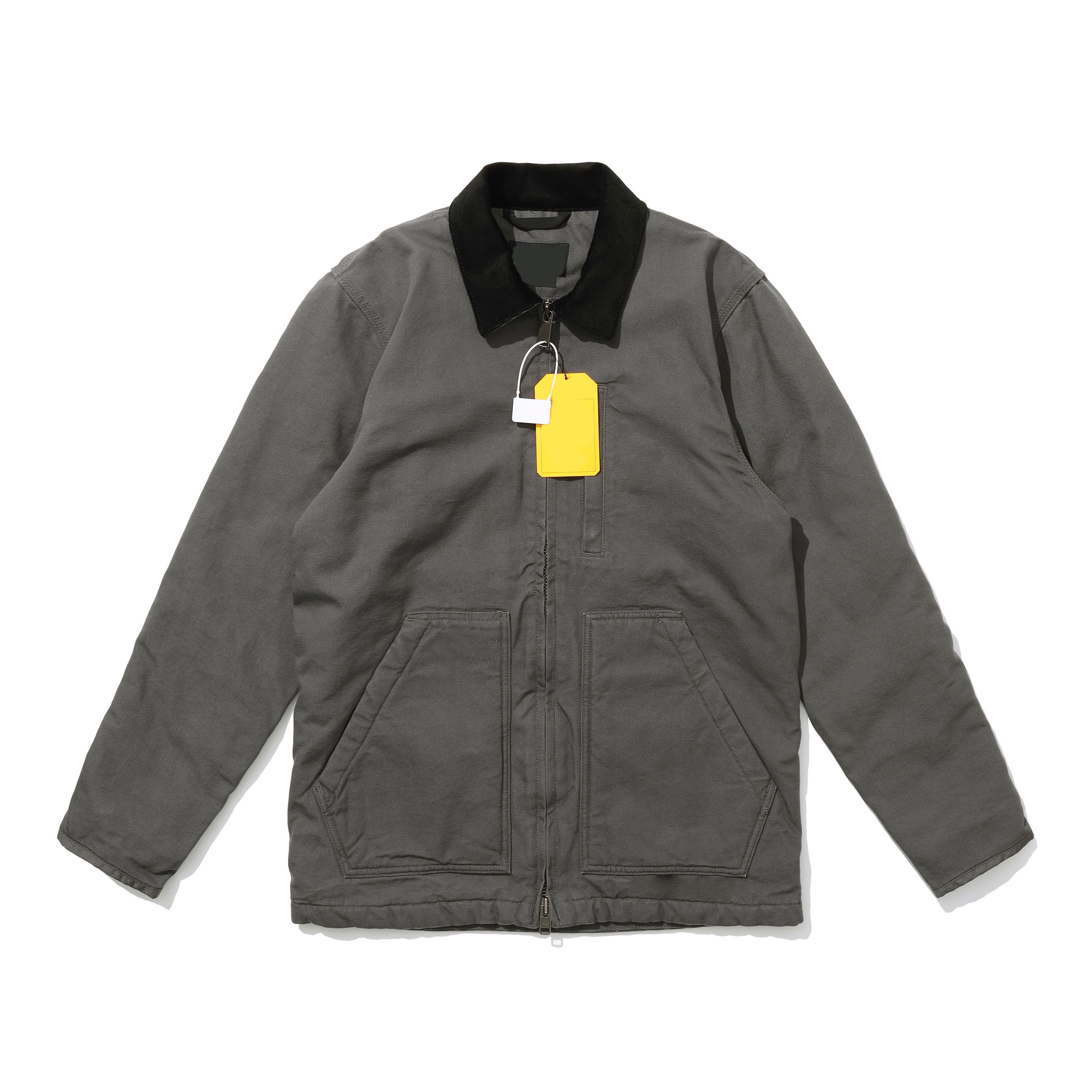 Custom Men Zipper UP Canvas Wool Lining men's Jacket Khaki Color Corduroy collar Autumn Winter Embroidery Custom Manufacturer