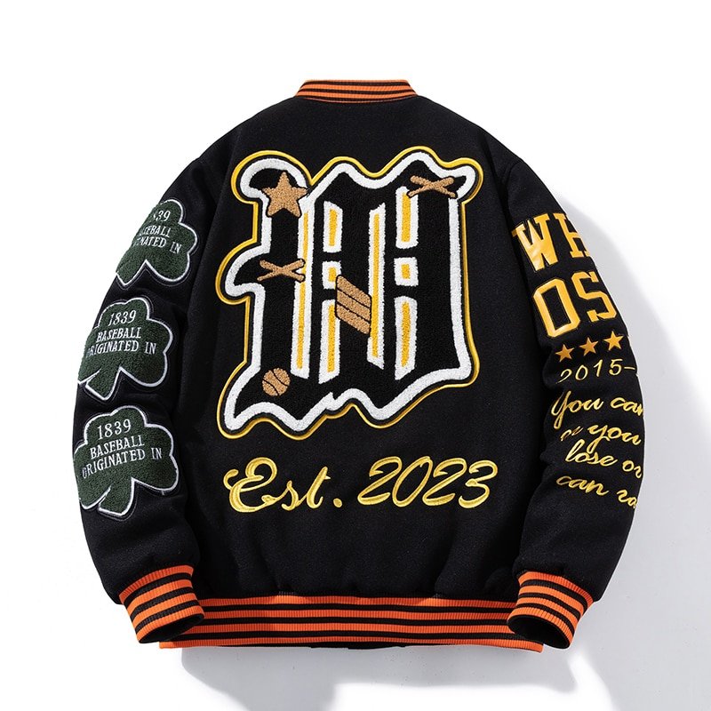 2022 Custom Logo Printed Letters Baseball Varsity Jackets Mens Custom Sports Uniforms Jacket with Leather Sleeves