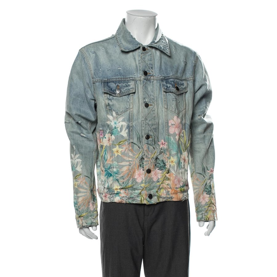 2024 Men's Casual Classic Light Blue Denim Embroidery Jacket Button Front Hooded Streetwear with Waterproof Feature Jean Coat