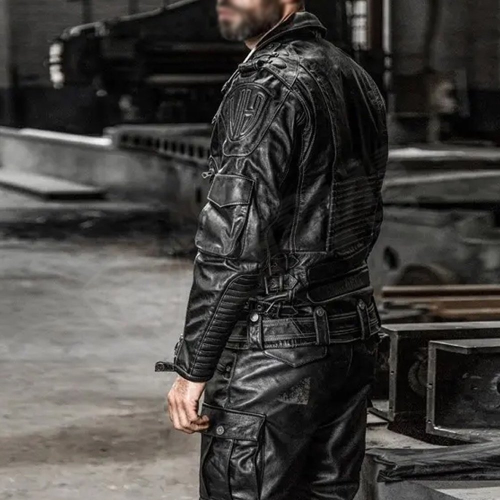 Casual Stand-Collar Genuine Cowhide Leather Men Motorcycle Fashion Leather Zip-Up Jacket For Ridding