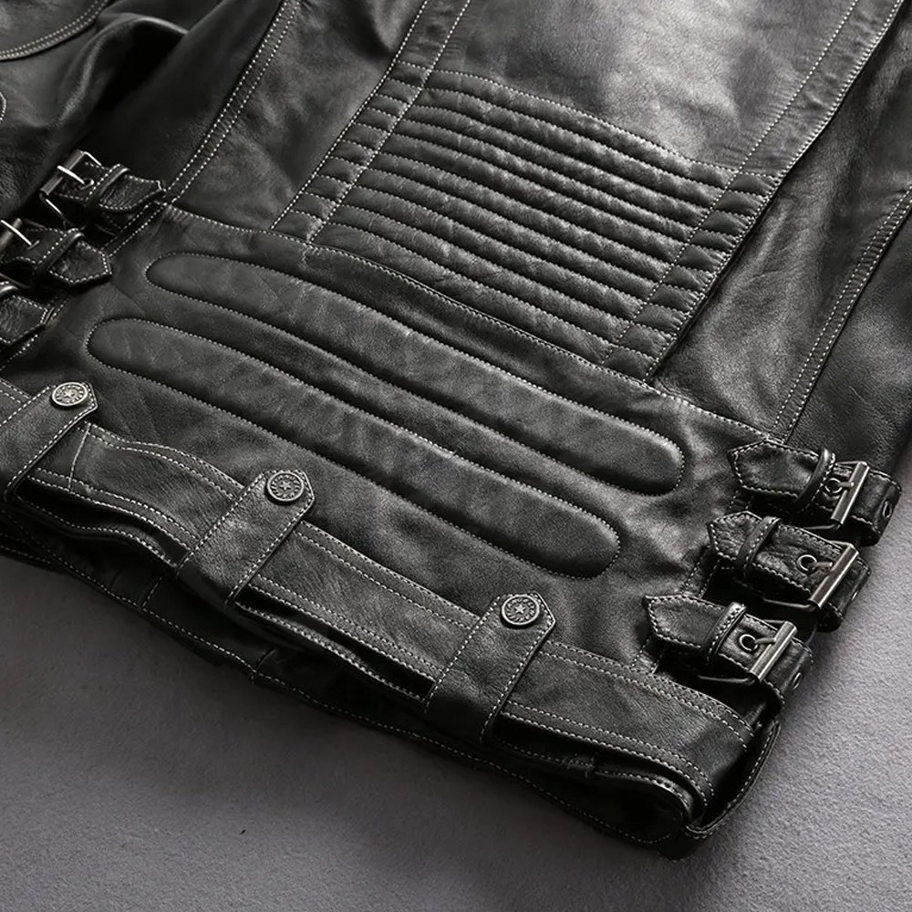 Casual Stand-Collar Genuine Cowhide Leather Men Motorcycle Fashion Leather Zip-Up Jacket For Ridding