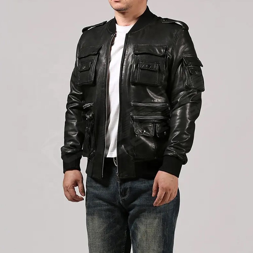 Casual Stand-Collar Genuine Cowhide Leather Men Motorcycle Fashion Leather Zip-Up Jacket For Ridding