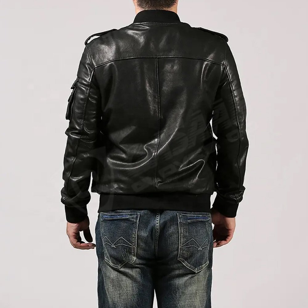 Casual Stand-Collar Genuine Cowhide Leather Men Motorcycle Fashion Leather Zip-Up Jacket For Ridding
