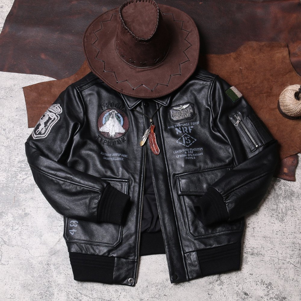 Motorcycle Fashion Embroidery Leather Jacket Black Men's Leather Jacket Customized