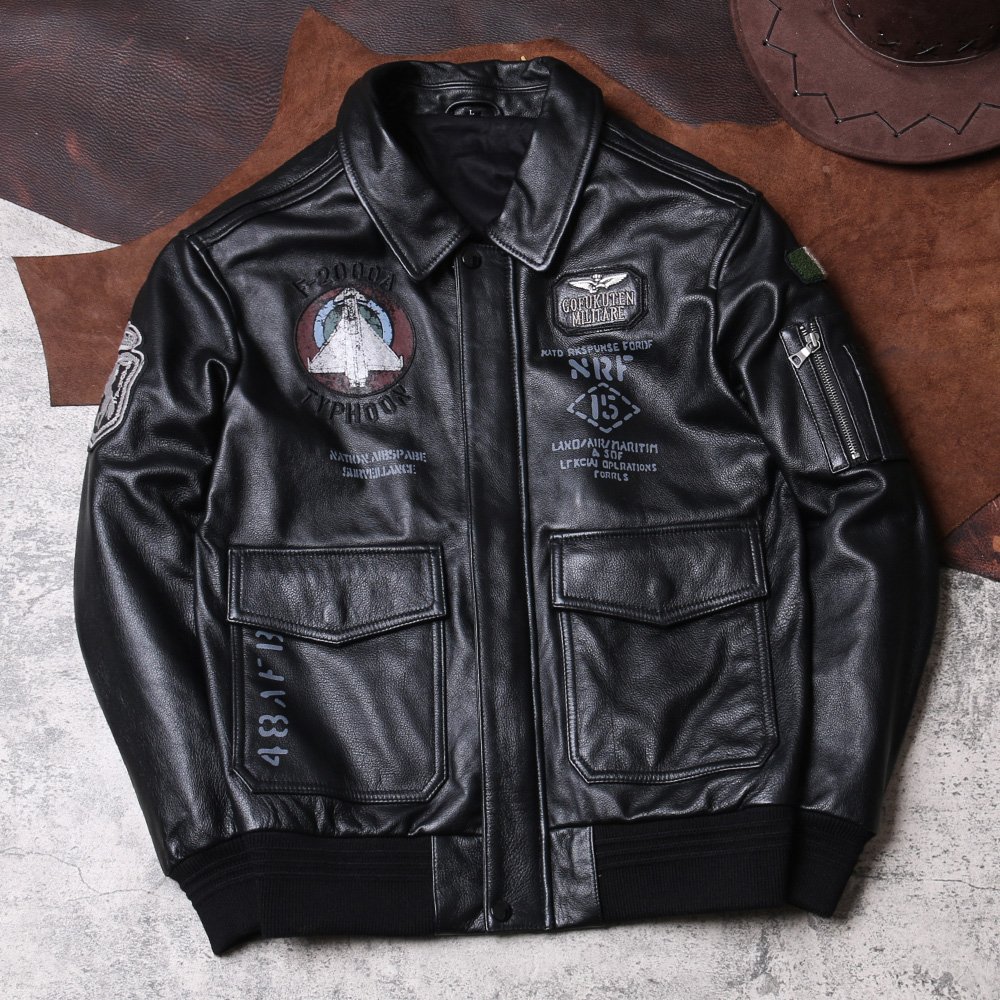 Motorcycle Fashion Embroidery Leather Jacket Black Men's Leather Jacket Customized