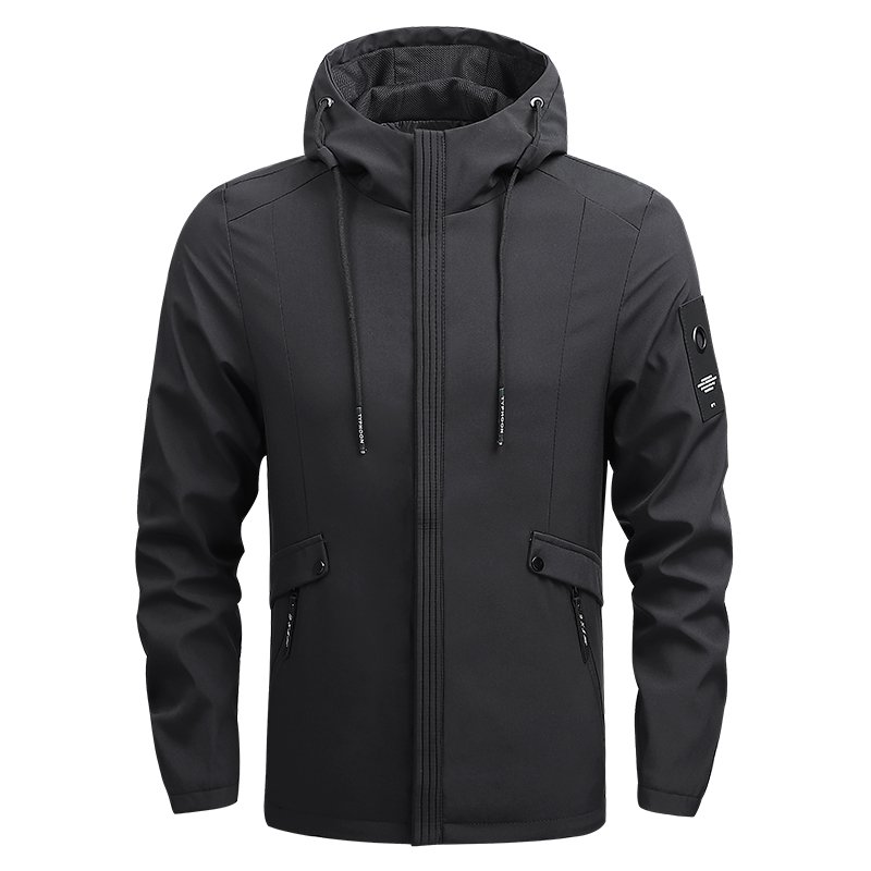 Custom Logo Plus Size Men's Clothing Solid Color Lightweight Windbreaker Jacket Hooded Full Zipper Stretchy Softshell Jacket Rop