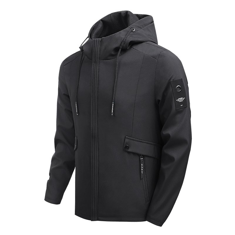 Custom Logo Plus Size Men's Clothing Solid Color Lightweight Windbreaker Jacket Hooded Full Zipper Stretchy Softshell Jacket Rop