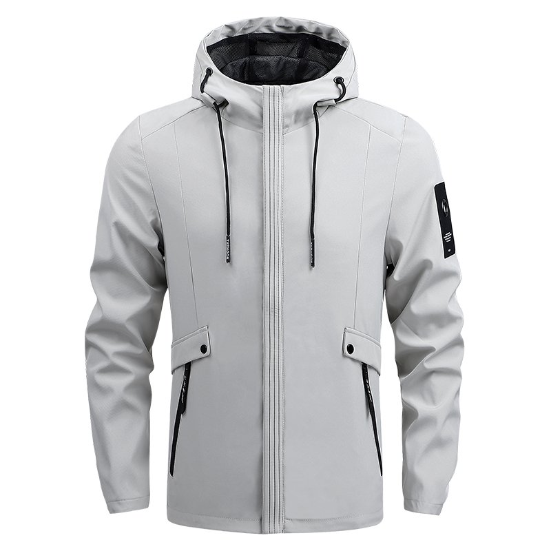 Custom Logo Plus Size Men's Clothing Solid Color Lightweight Windbreaker Jacket Hooded Full Zipper Stretchy Softshell Jacket Rop