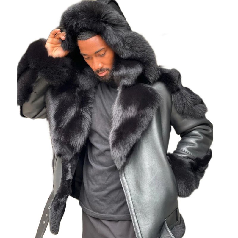 New Fashion Winter Mens Outdoor Jacket Warm Leader Fur Leather Jacket For Men