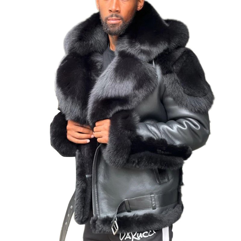 New Fashion Winter Mens Outdoor Jacket Warm Leader Fur Leather Jacket For Men
