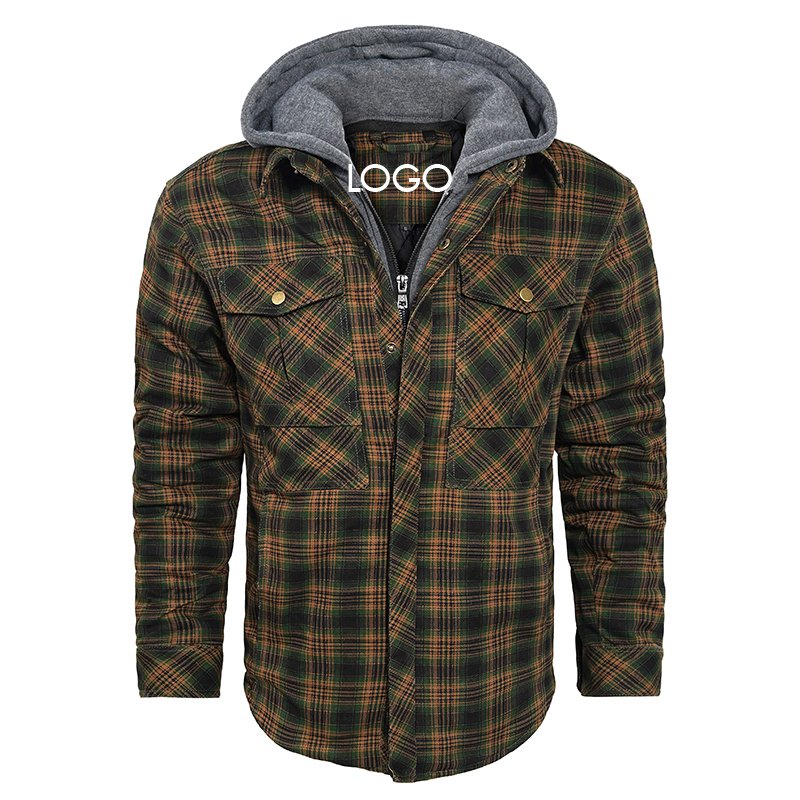 CARANFIER Men Jacket Forager Hoodie Hooded Plaid Casual Thick Warm Male Plaid Splicing Outdoor Coat Jacket Free LOGO OEM