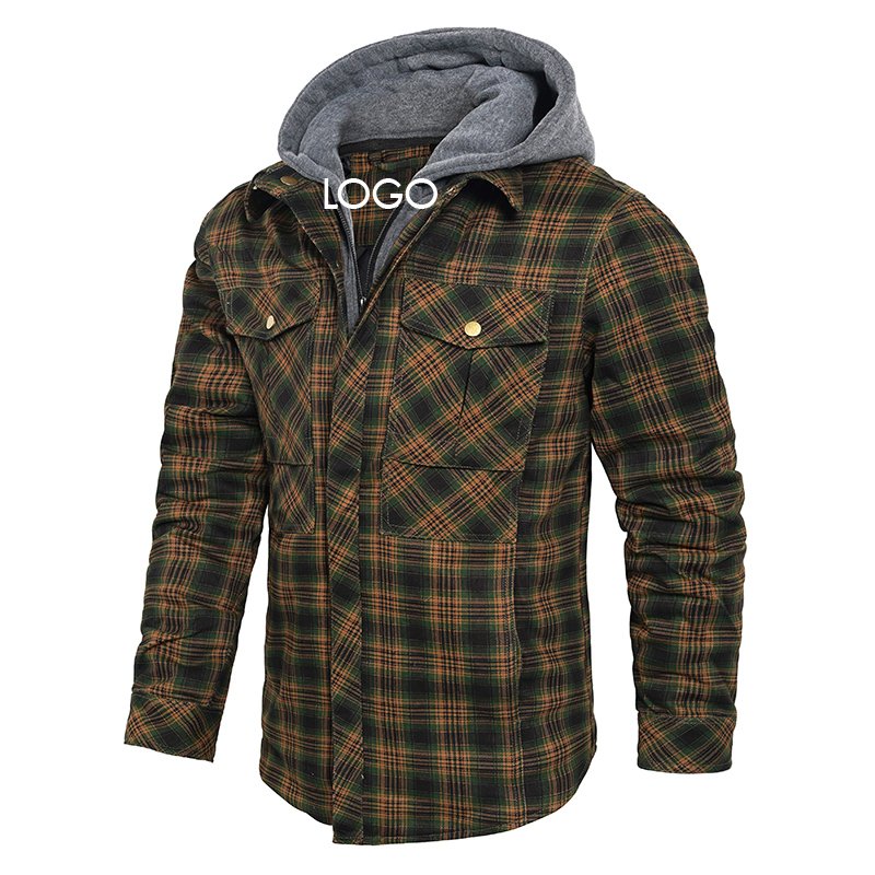 CARANFIER Men Jacket Forager Hoodie Hooded Plaid Casual Thick Warm Male Plaid Splicing Outdoor Coat Jacket Free LOGO OEM