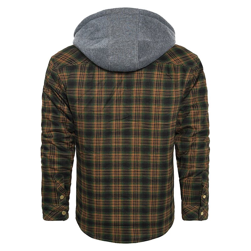 CARANFIER Men Jacket Forager Hoodie Hooded Plaid Casual Thick Warm Male Plaid Splicing Outdoor Coat Jacket Free LOGO OEM