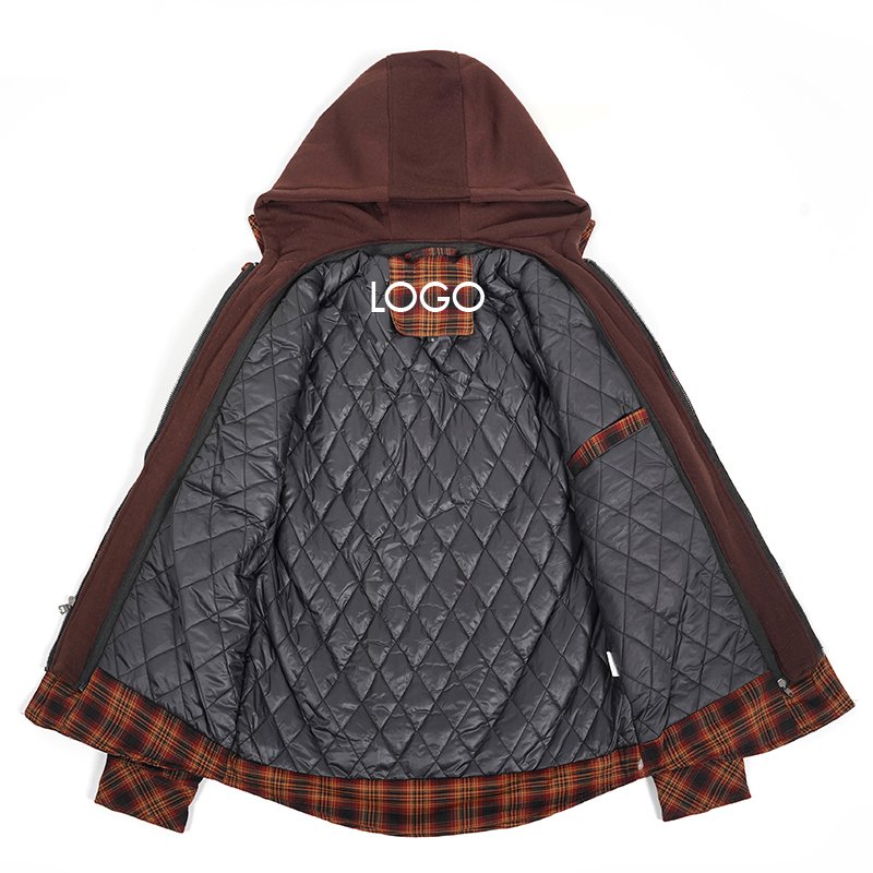 CARANFIER Men Jacket Forager Hoodie Hooded Plaid Casual Thick Warm Male Plaid Splicing Outdoor Coat Jacket Free LOGO OEM