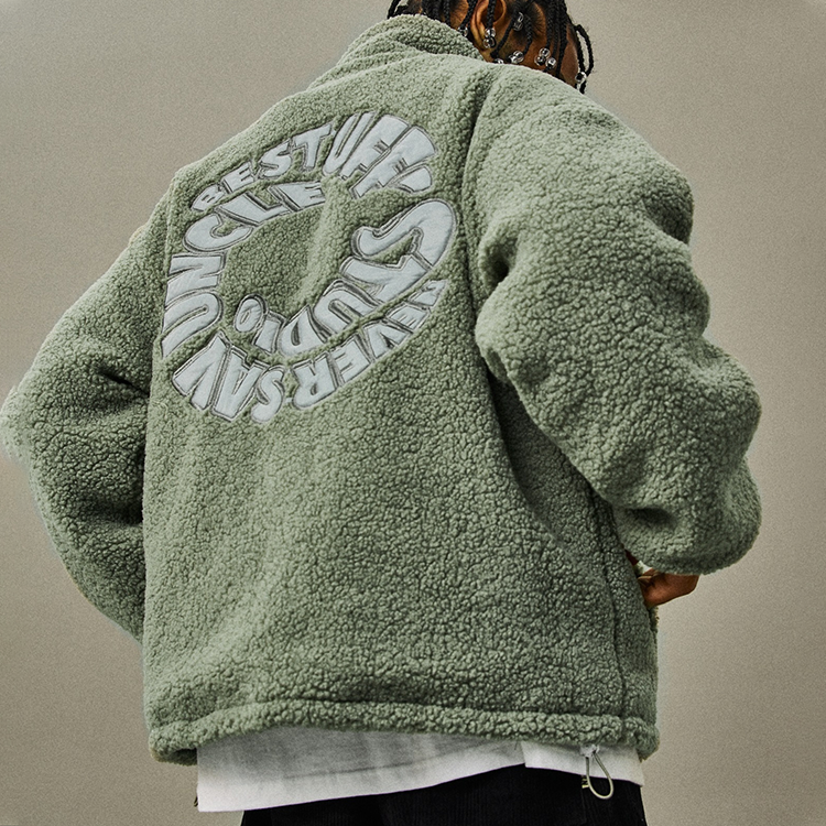 Factory Manufacturer Custom Stand Collar Men's Fleece Jacket Embroidery Zip Up Sherpa Fleece Jacket